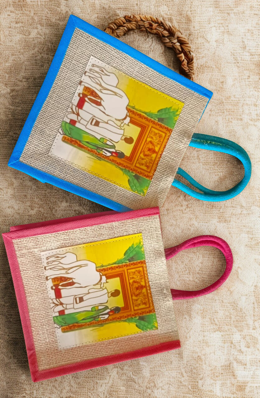Jute Housewarming Return Gift Bags (Set of 10) β Muggu Print | 8x8x4 Inches | Eco-Friendly Gift Bags