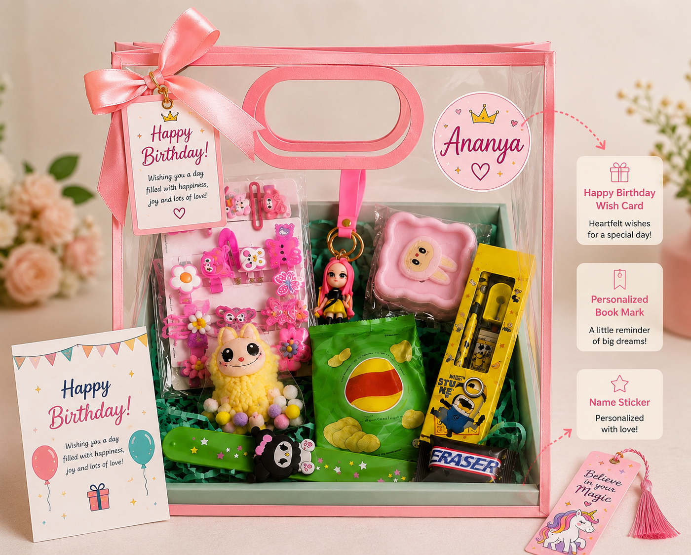 Girls Birthday Gift Hamper | Cute Kids Gift Set with Mini Diary, Squishy Toy & Accessories