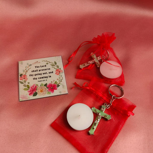 Faith & Blessings Gift Set | Cross Keychain, Candle, Magnet & Gift Box