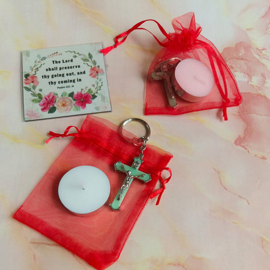 Faith & Blessings Gift Set | Cross Keychain, Candle, Magnet & Gift Box