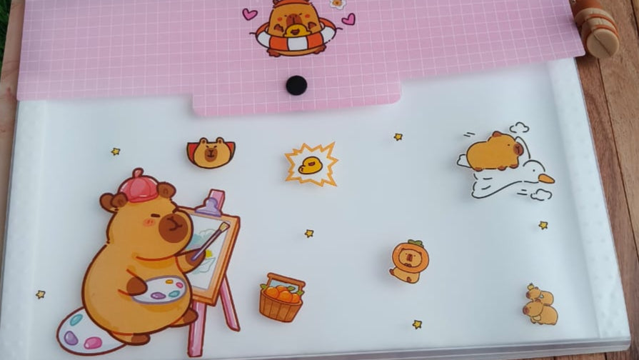 Cartoon Printed A4 Document Folder | Button Closure + Keychain