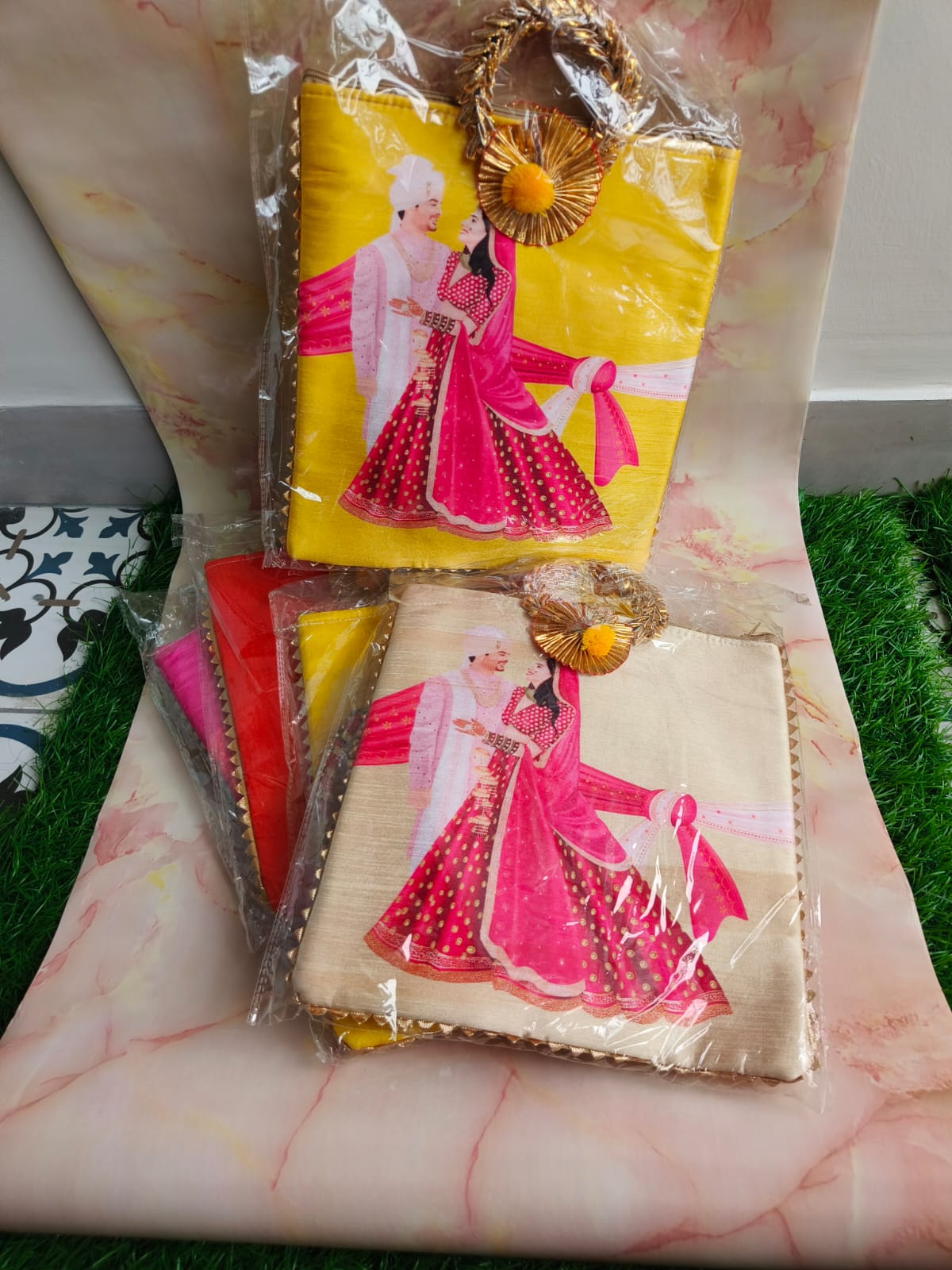 Wedding Return Gift Combo – Bag + MDF Kumkum Plate