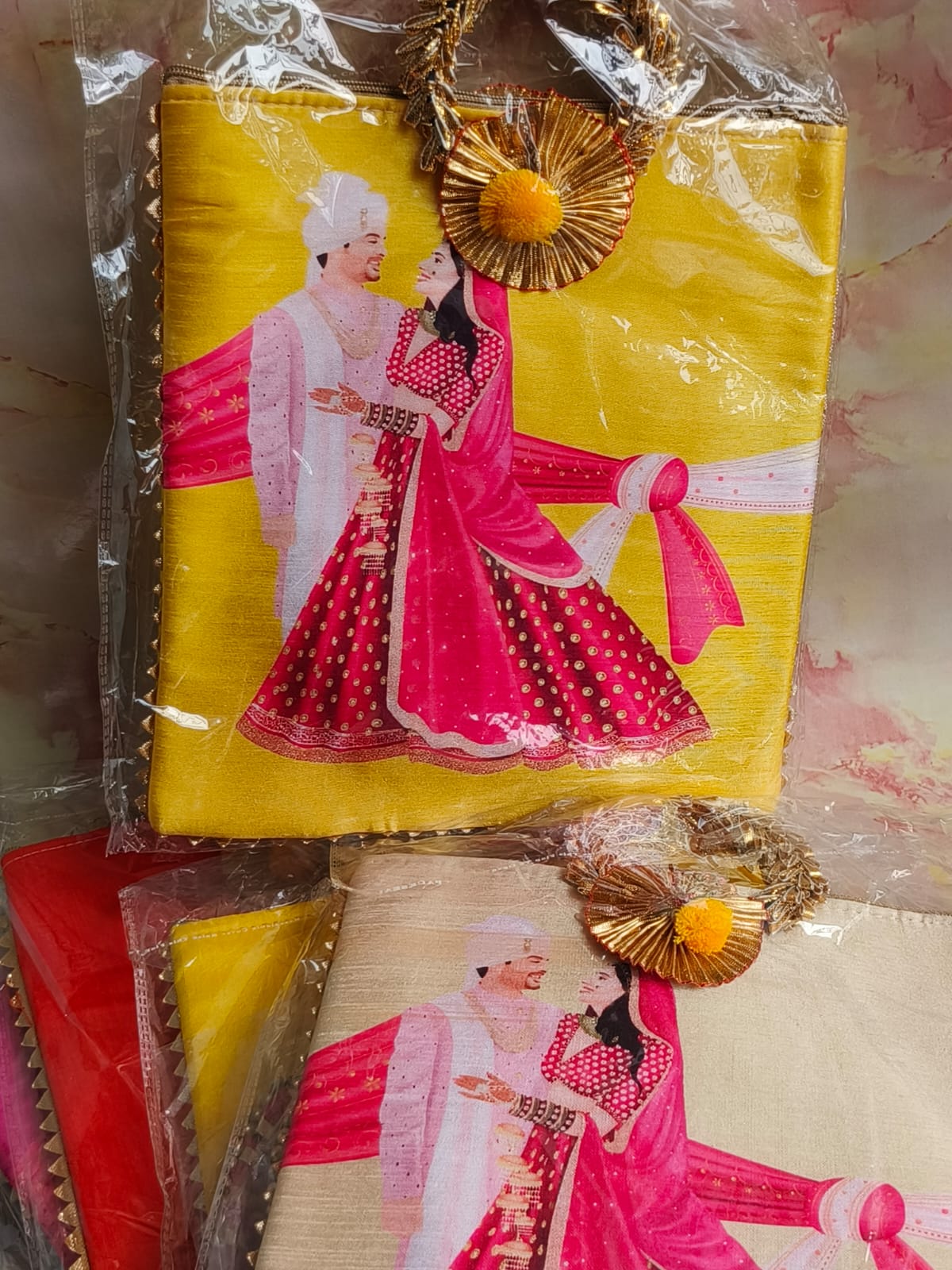 Wedding Return Gift Combo – Bag + MDF Kumkum Plate