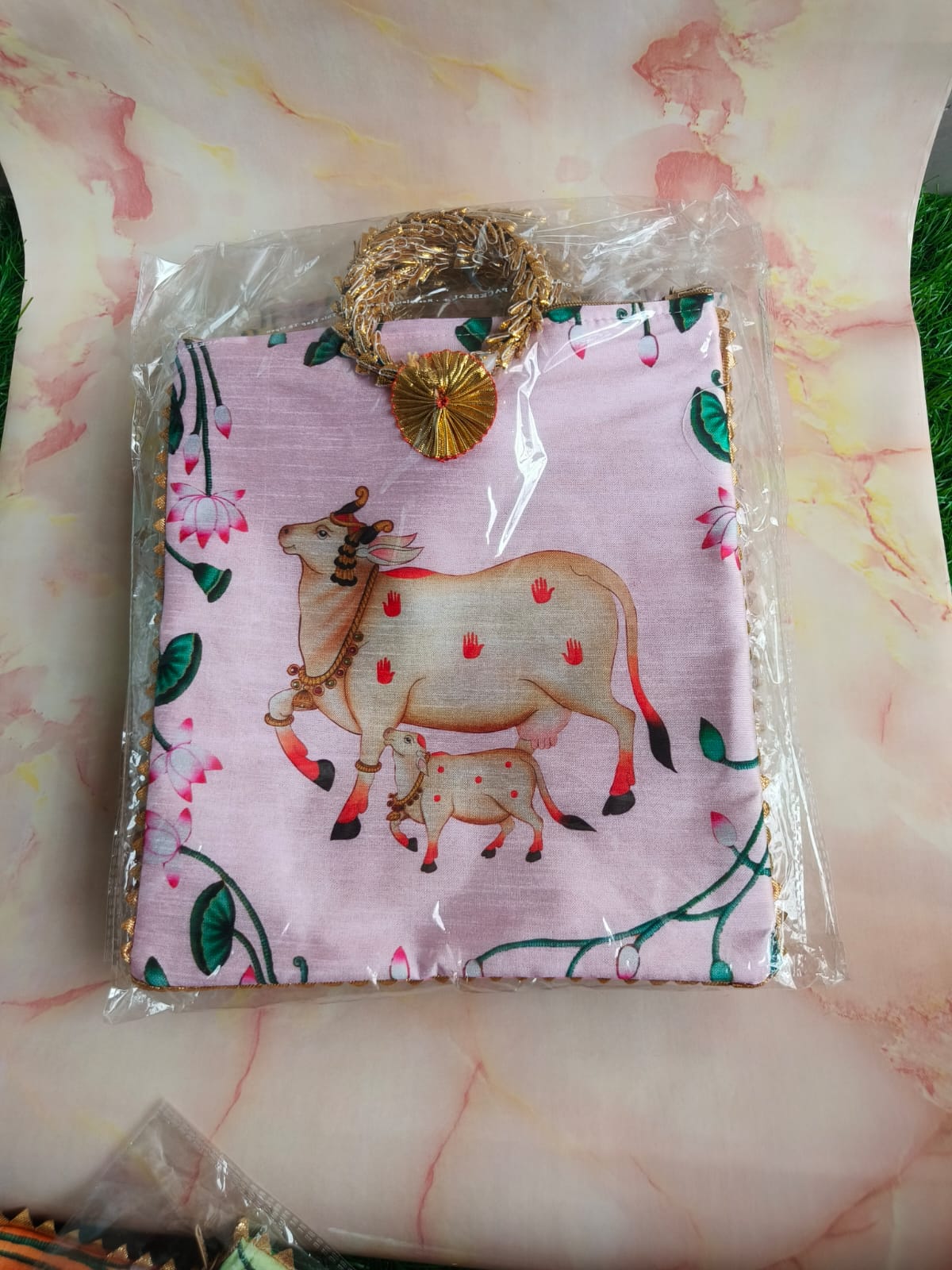 Gomata Blessings Gift Bag – Cow & Calf (Zipper Pouch) – Assorted colors
