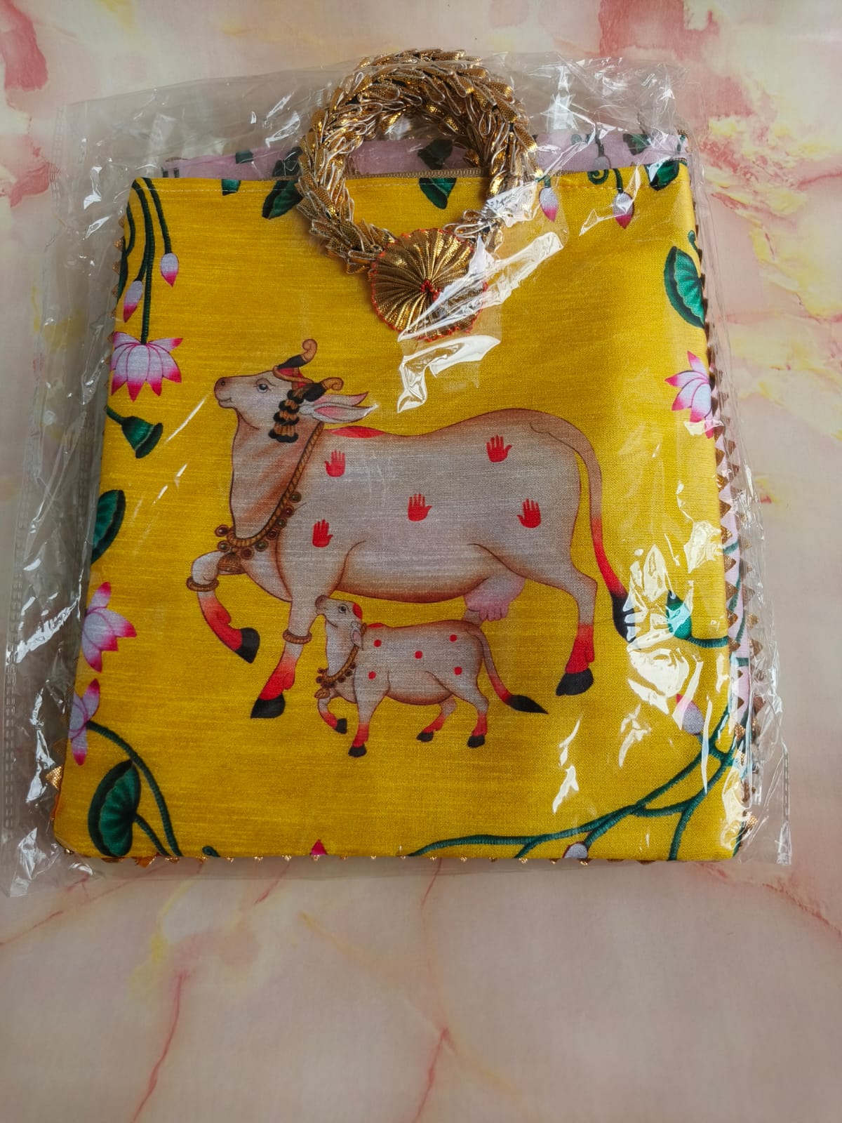 Gomata Blessings Gift Bag – Cow & Calf (Zipper Pouch) – Assorted colors