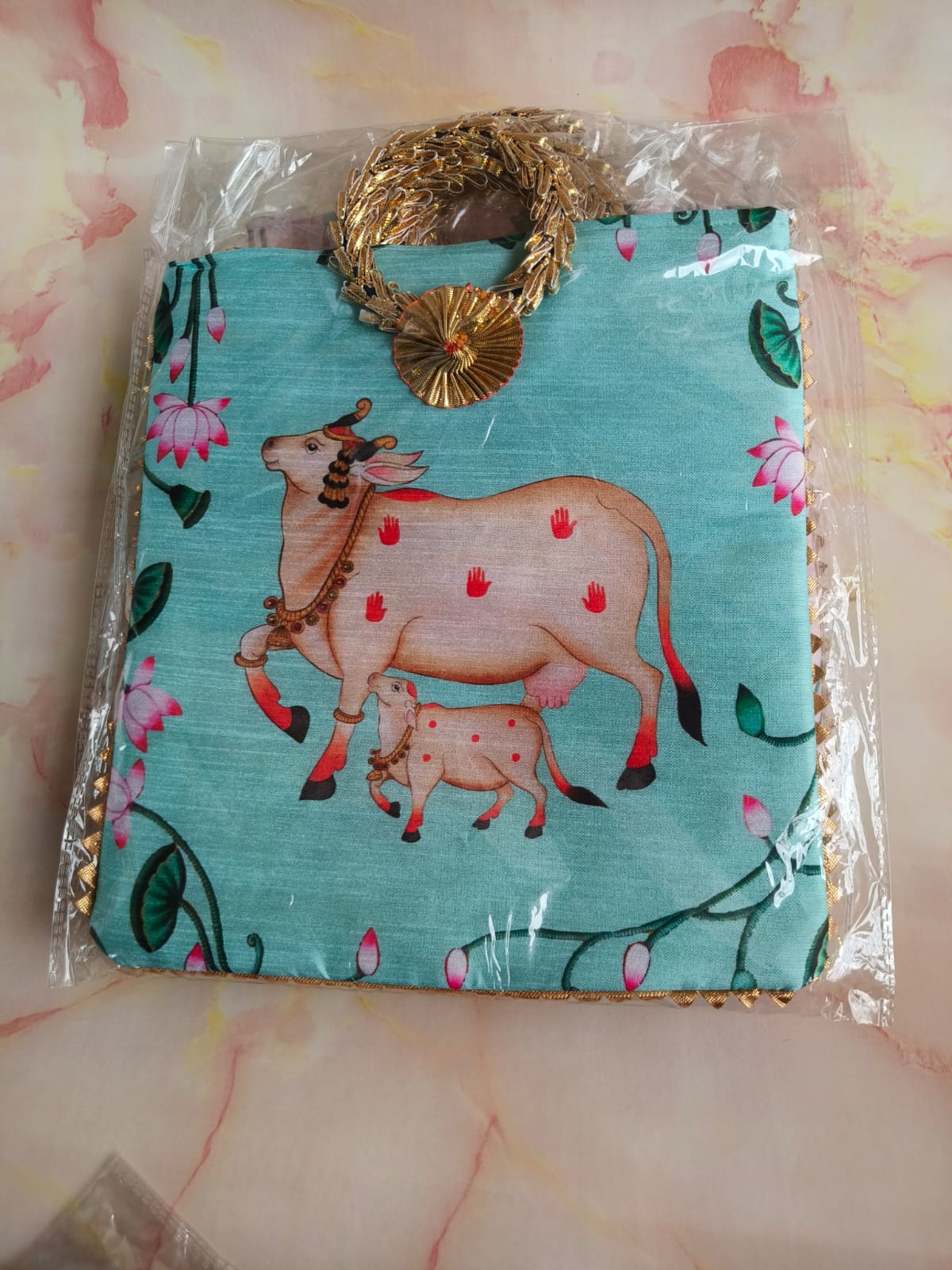 Gomata Blessings Gift Bag – Cow & Calf (Zipper Pouch) – Assorted colors