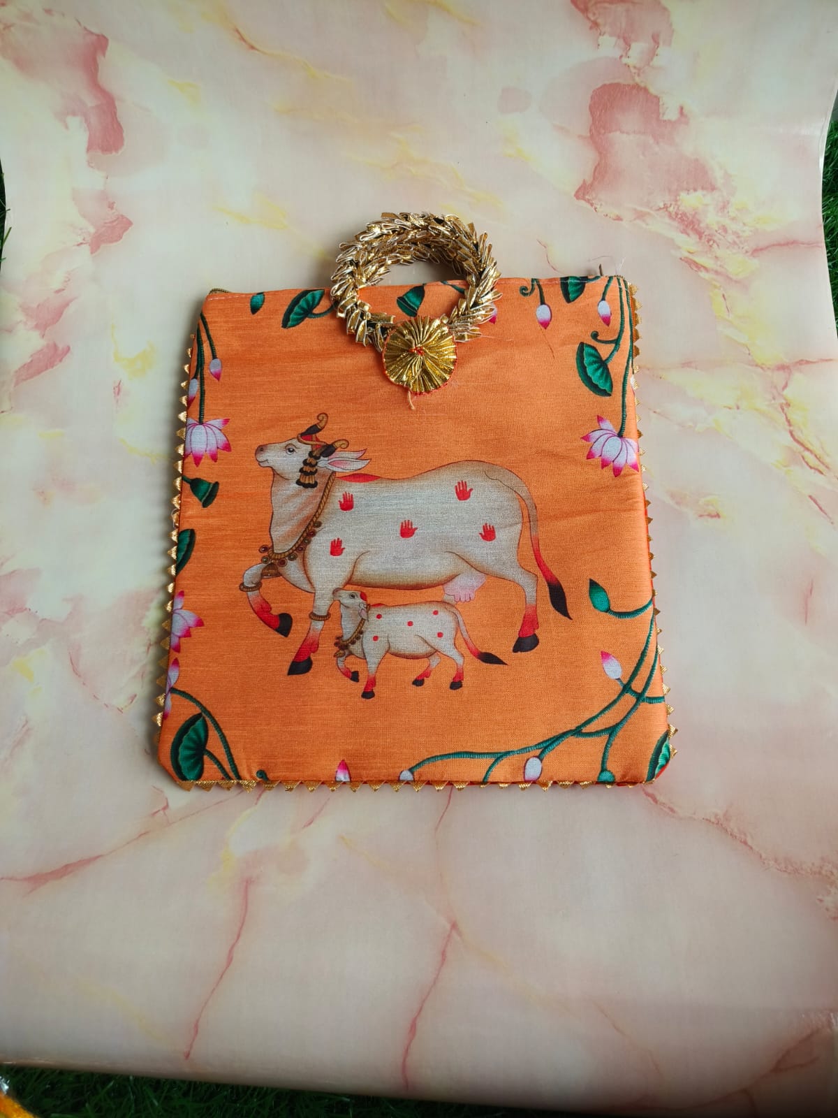Gomata Blessings Gift Bag – Cow & Calf (Zipper Pouch) – Assorted colors