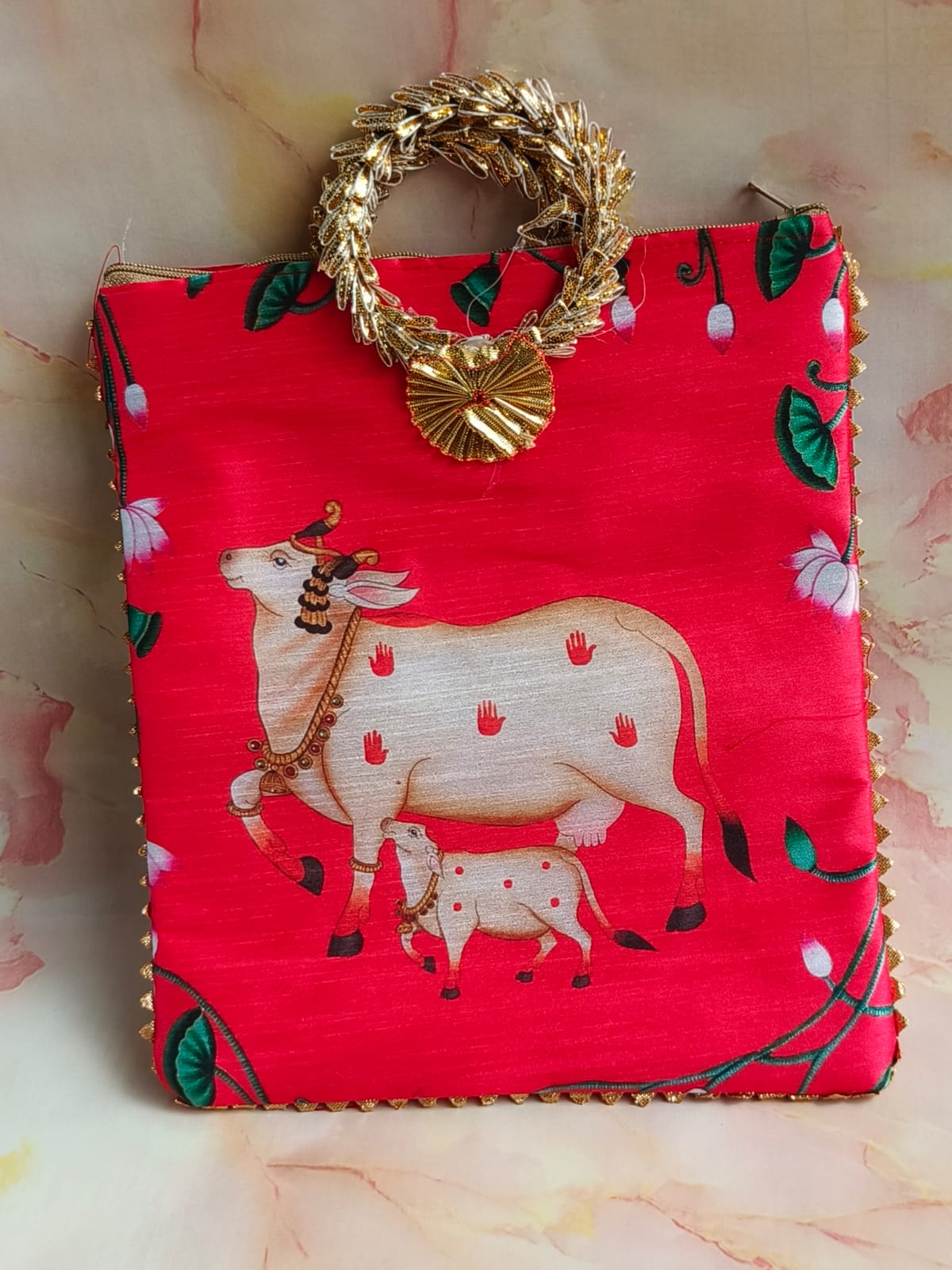 Gomata Blessings Gift Bag – Cow & Calf (Zipper Pouch) – Assorted colors