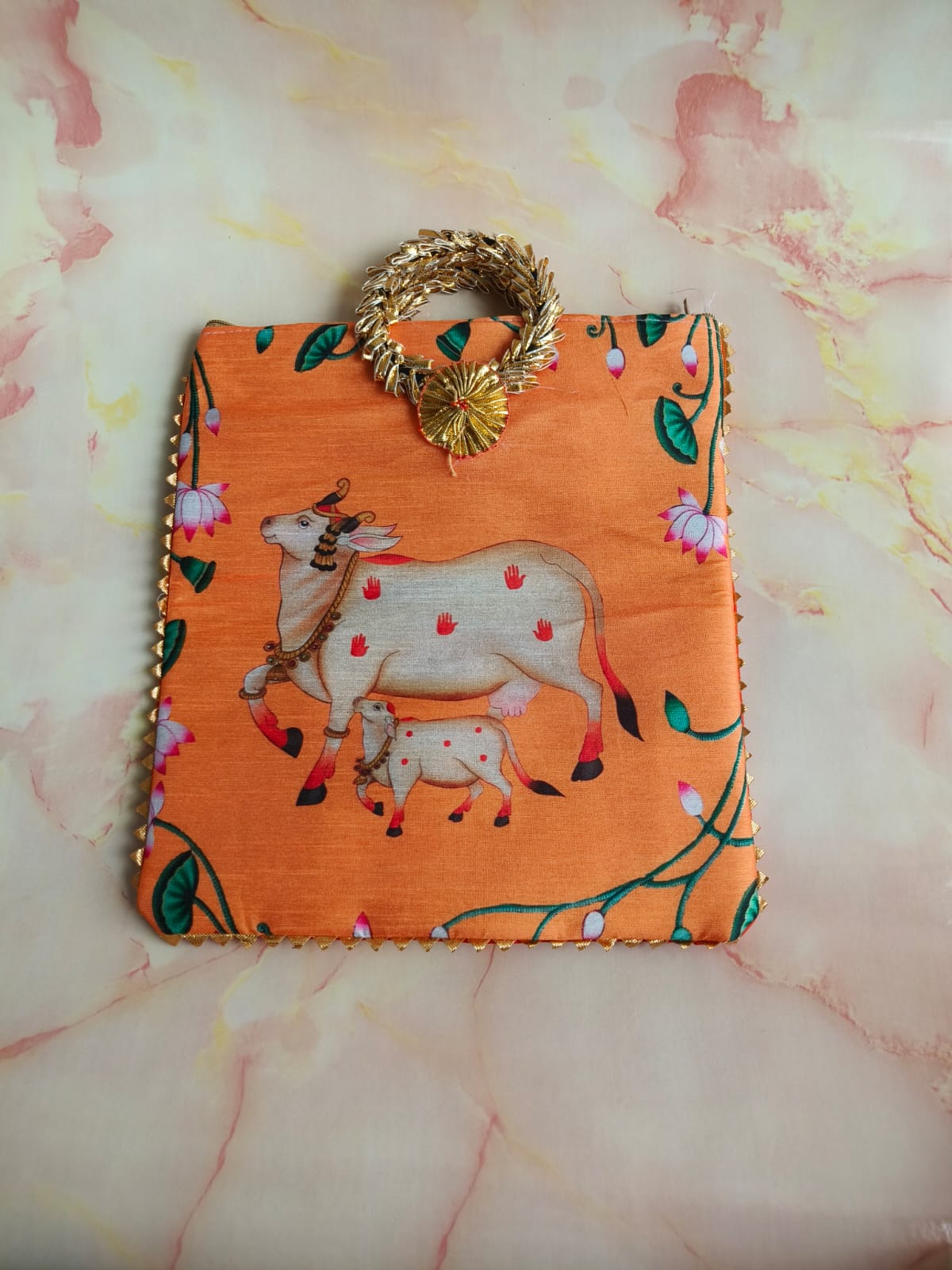 Gomata Blessings Gift Bag – Cow & Calf (Zipper Pouch) – Assorted colors