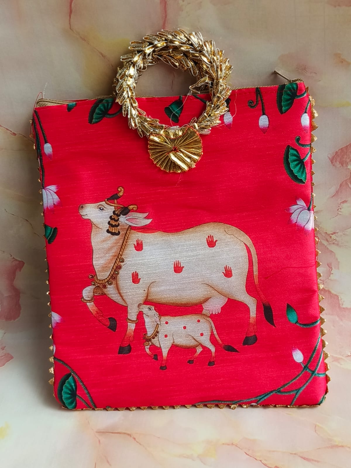 Gomata Blessings Gift Bag – Cow & Calf (Zipper Pouch) – Assorted colors