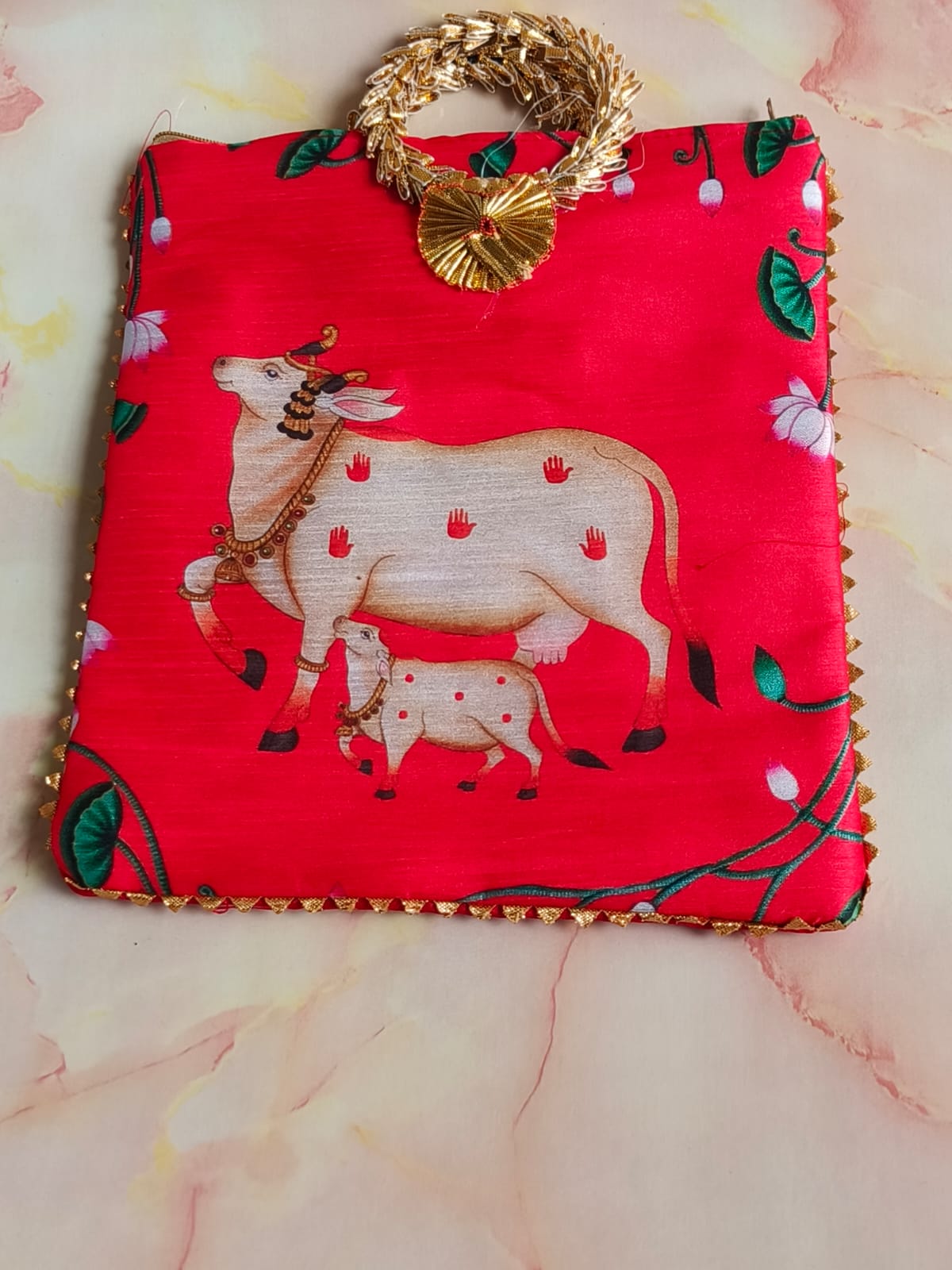 Gomata Blessings Gift Bag – Cow & Calf (Zipper Pouch) – Assorted colors