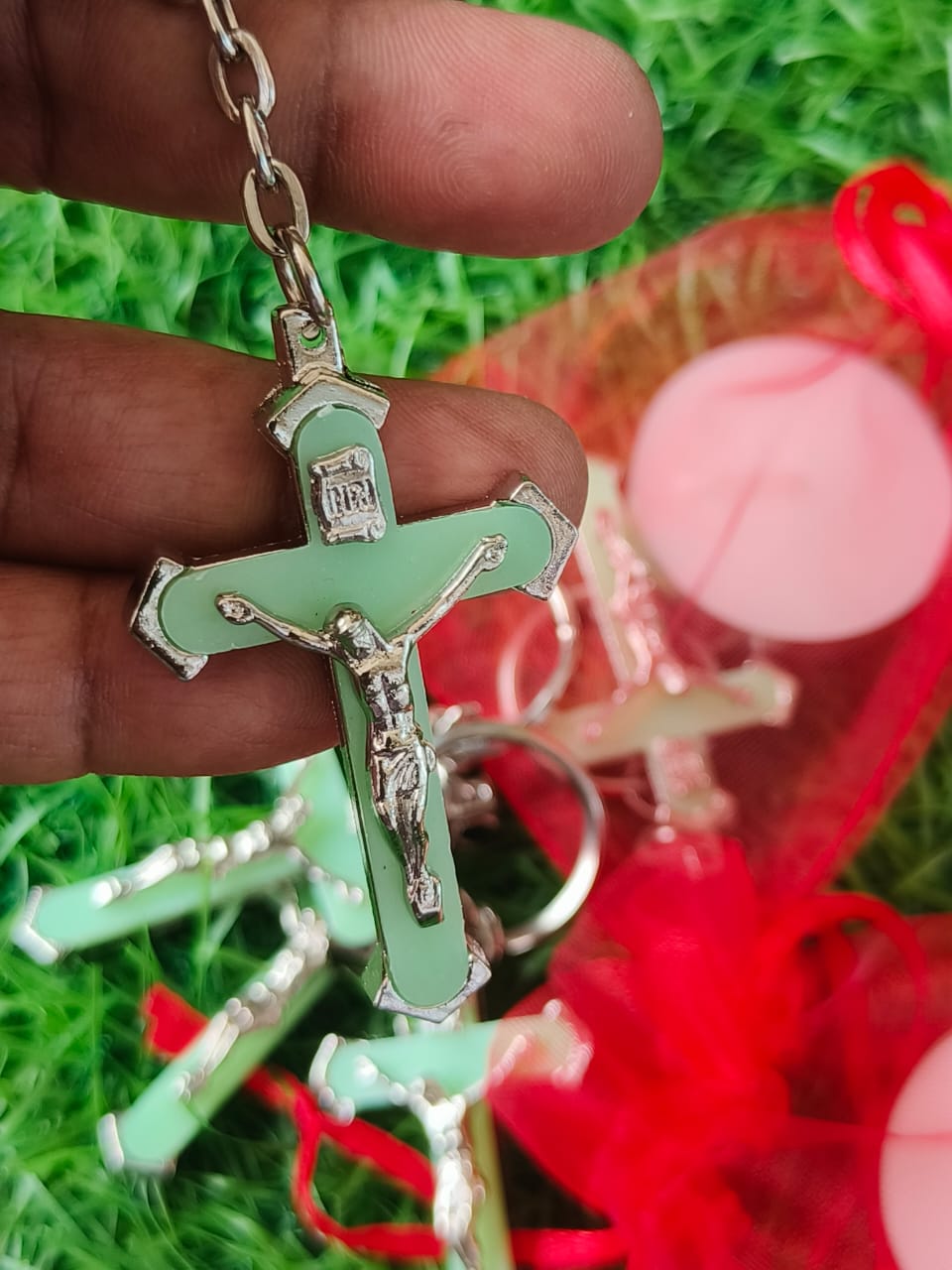 Set of 4 Glow-in-the-Dark Cross Keychains – Religious Souvenir Gifts