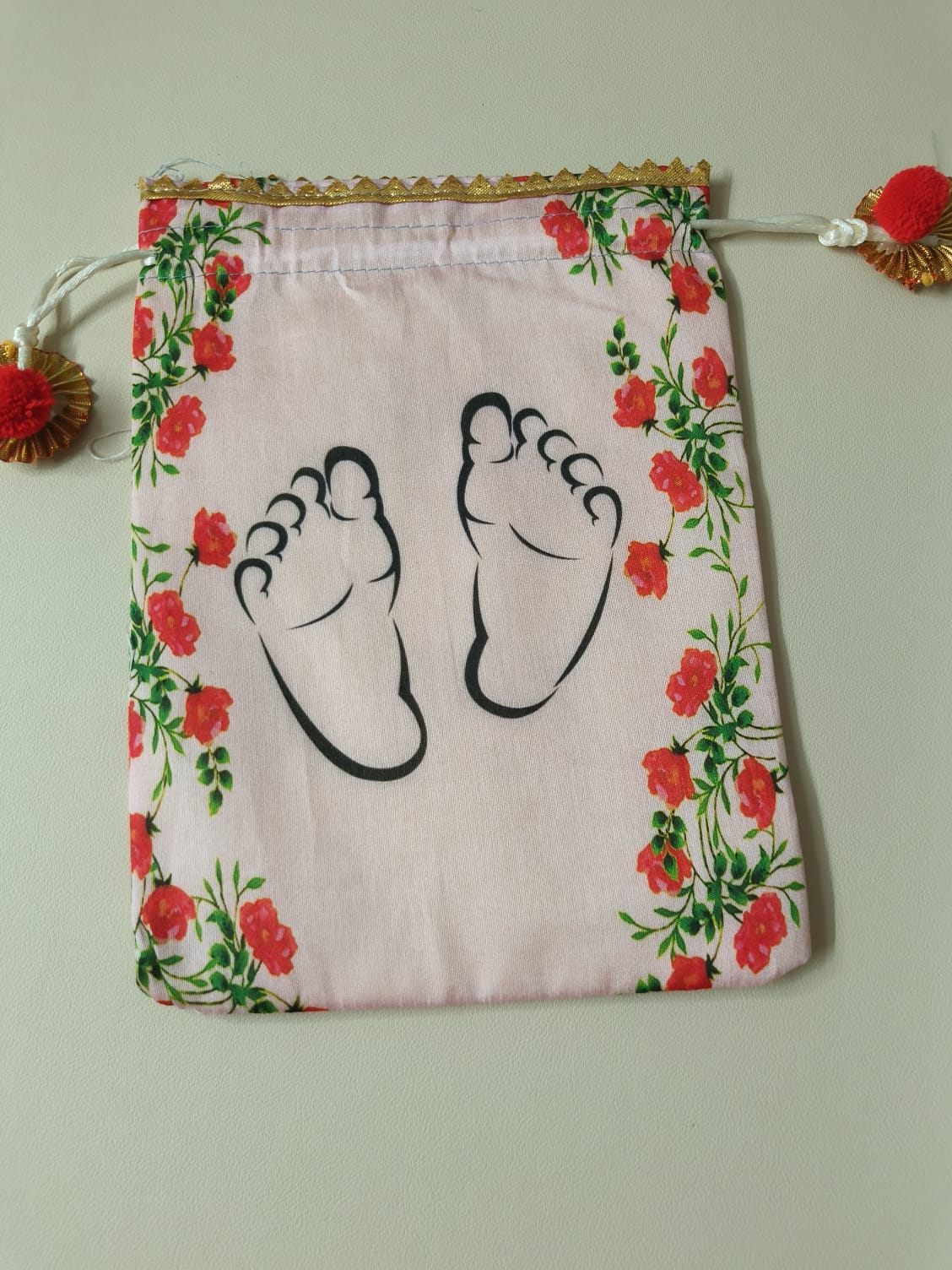 Baby Feet Printed Drawstring Pouch-Baby Shower & Naming Ceremony Return Bag- Pack of 10