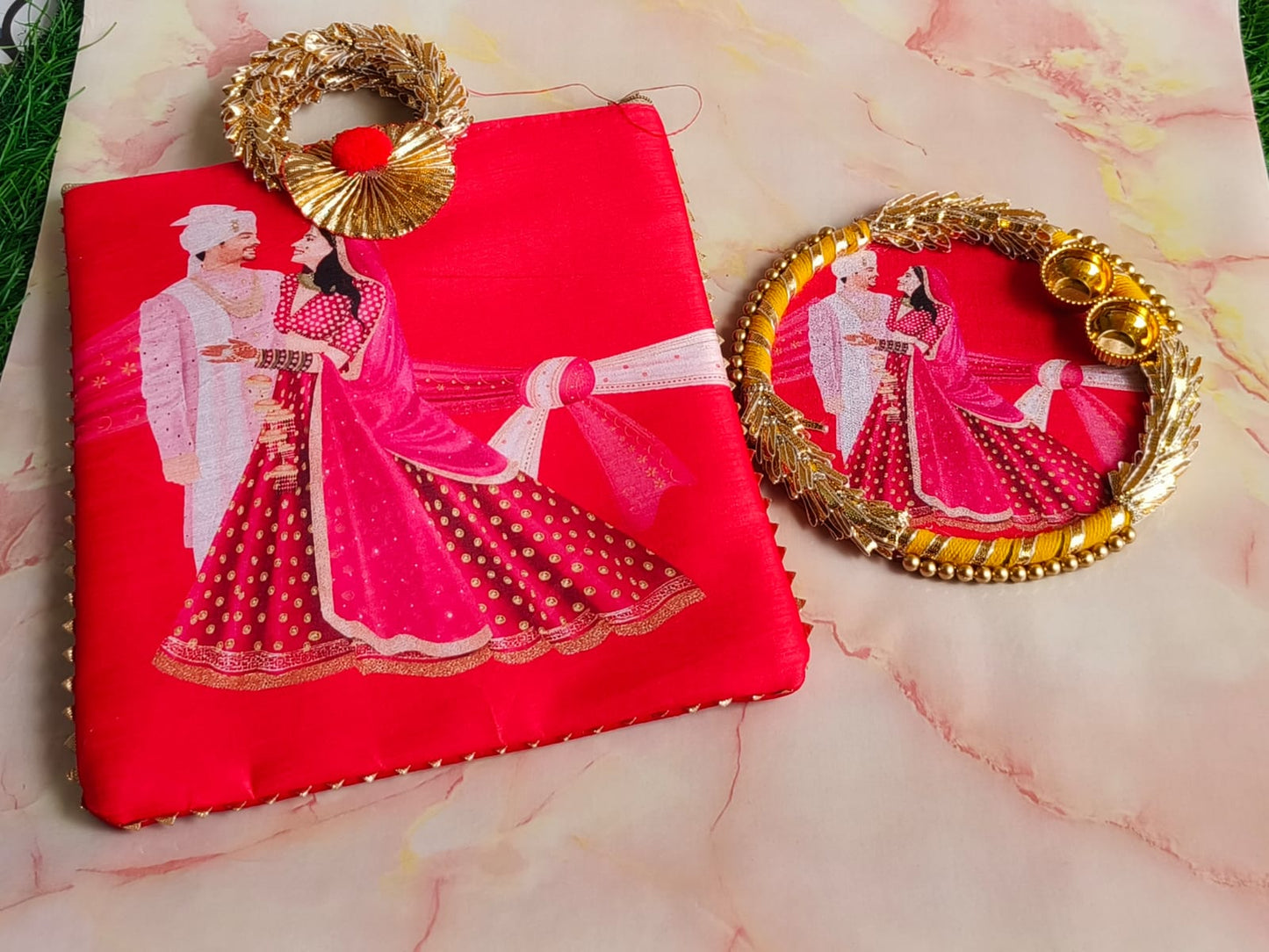 Wedding Return Gift Combo – Bag + MDF Kumkum Plate