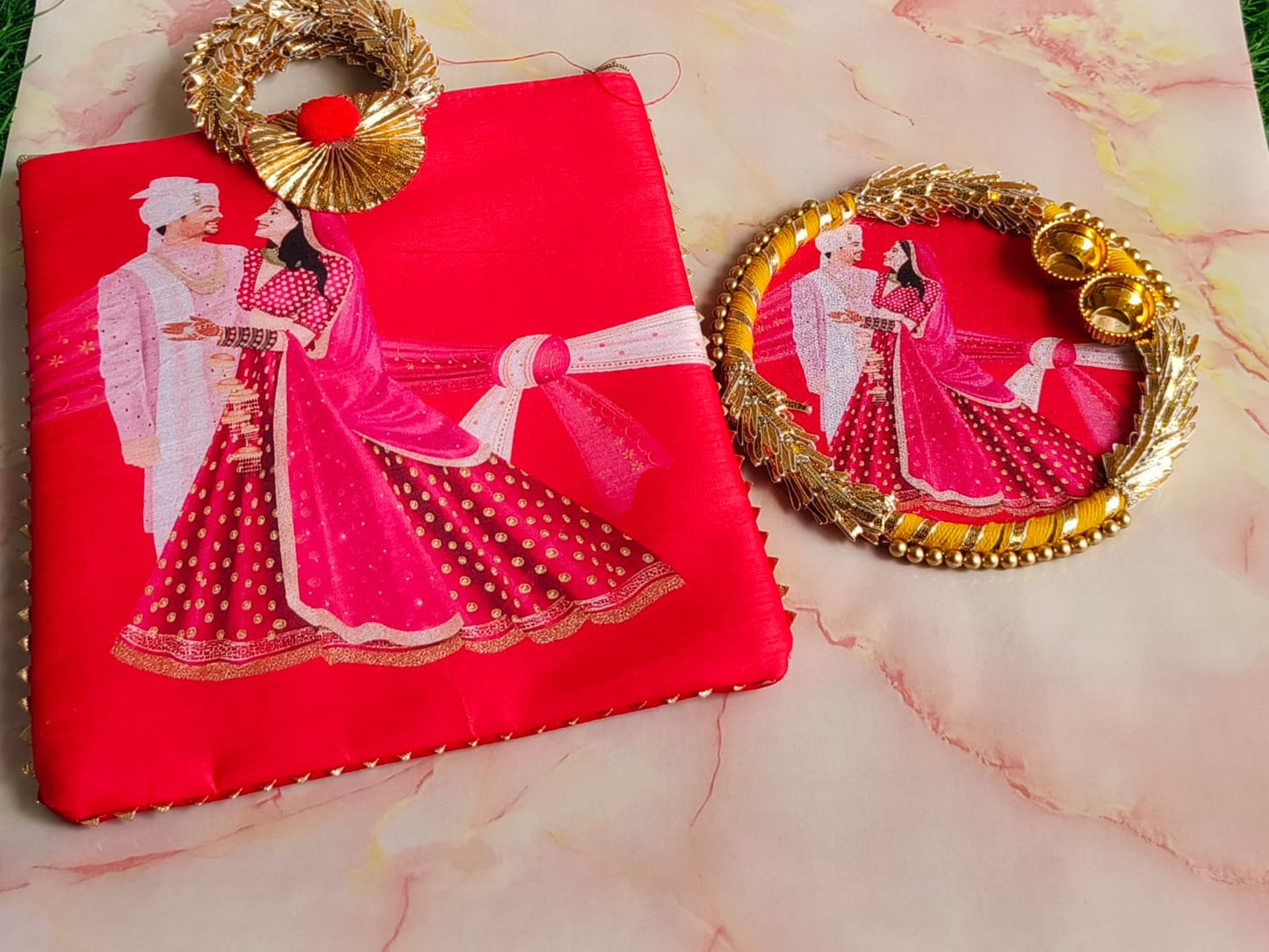 Wedding Return Gift Combo | Bag + MDF Kumkum Plate
