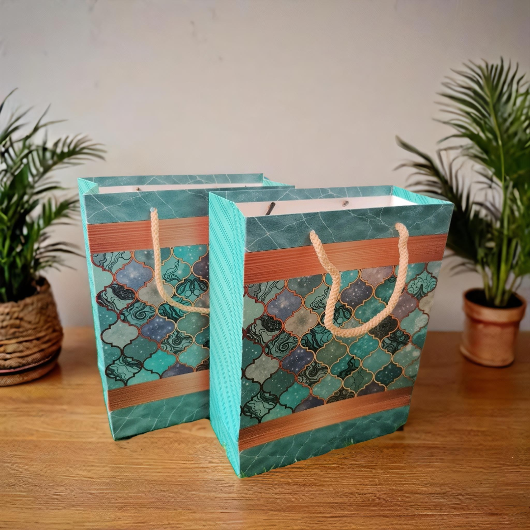 Teal Lotus Premium Paper Gift Bag | Rope Handle