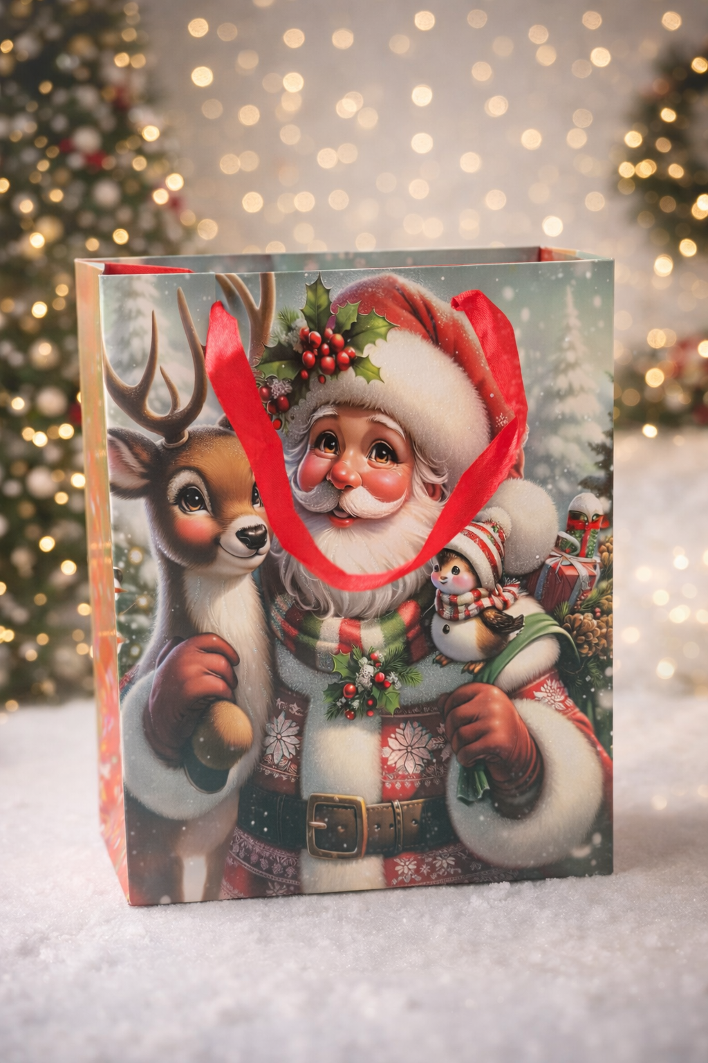 Santa Gift Bag | Premium Christmas Paper Bag with Ribbon Handle