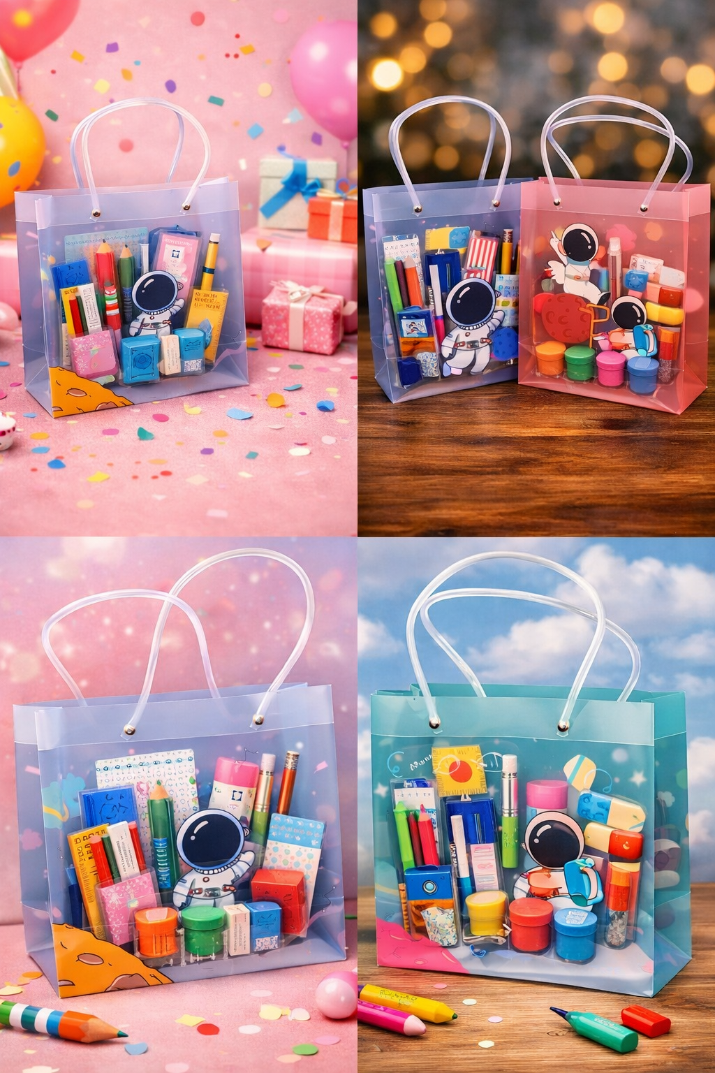 Transparent PVC Bag for Kids Return Gifts-Space theme -Pack of 10