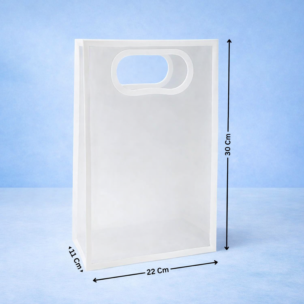 Transparent Frosted PVC Carry Bag with Handle – Set of 5 (30 × 22 × 11 cm)