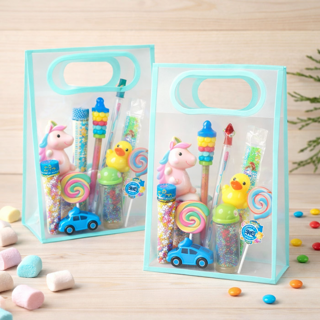 Transparent Frosted PVC Gift Bag with Handle – 26 × 18 × 8 cm- Set of 5