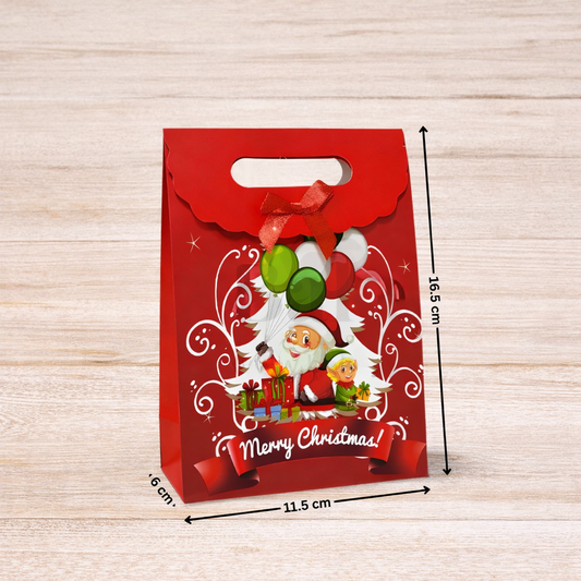 Mini Christmas Paper Gift Bag with Cut Handle – Santa Theme | 5 x 6.5 Inch