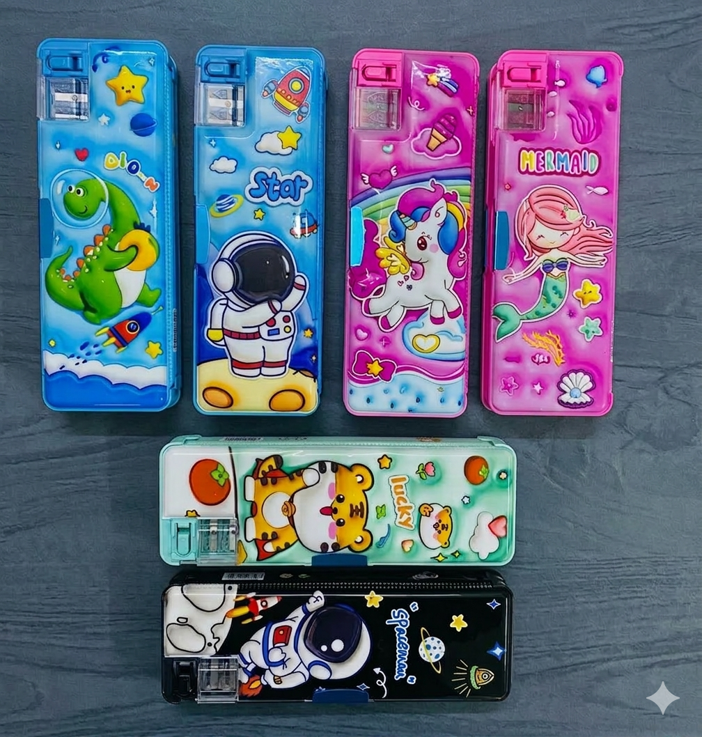 Kids Cartoon Pencil Box with Built-in Sharpener | Cute School Pencil Case for Boys & Girls