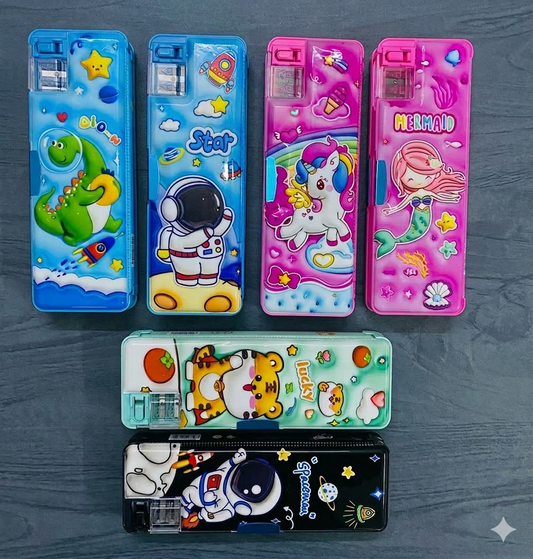 Kids Cartoon Pencil Box with Built-in Sharpener | Cute School Pencil Case for Boys & Girls