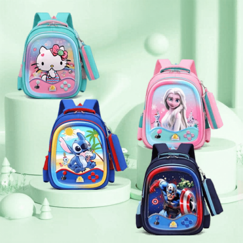 17 Inch Kids School Backpack – Cartoon Printed School Bag with Pencil Pouch for Boys & Girls | Lightweight School Bag
