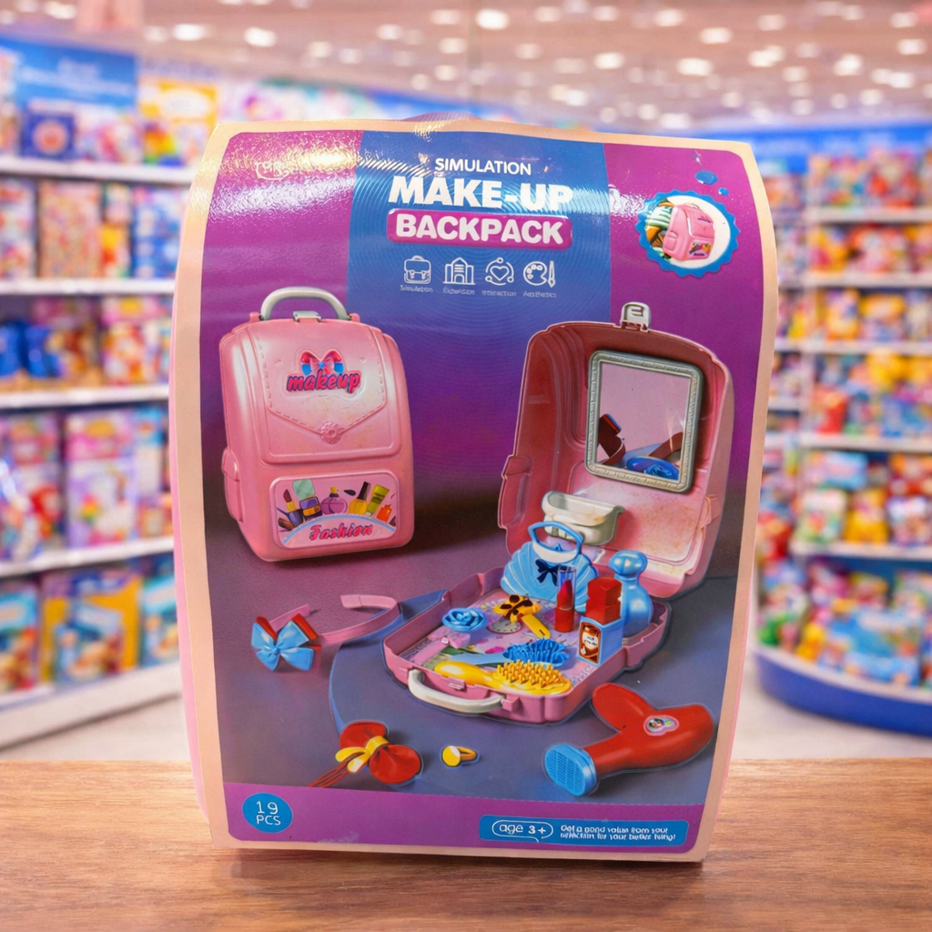 Kids Makeup Backpack Toy Set – 19 PCS Pretend Play Beauty Kit with Mirror | Cosmetic Role Play Toy for Girls 3+