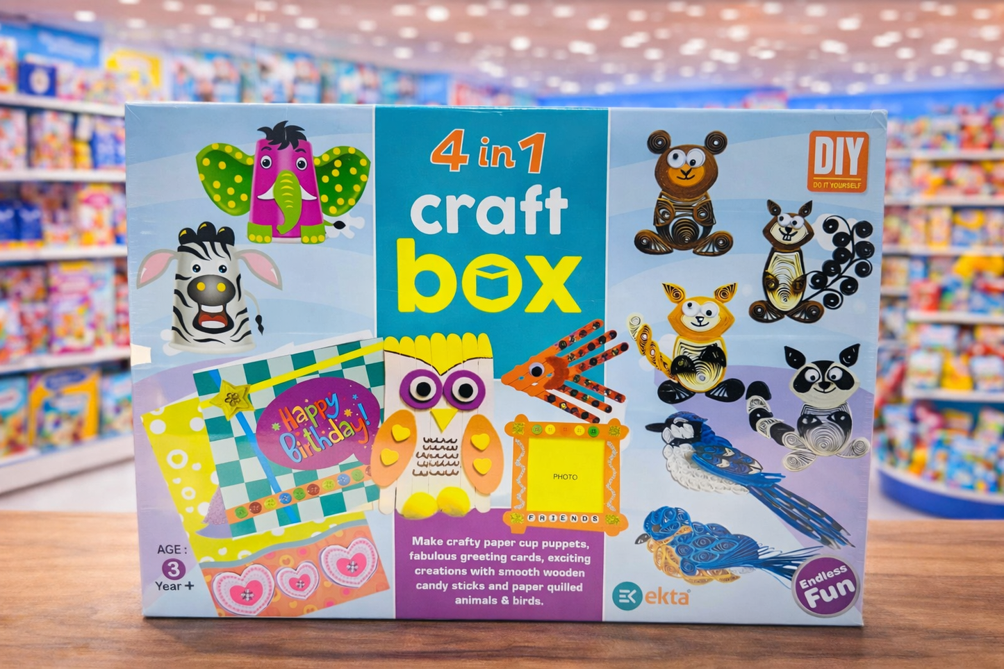 4 in 1 Craft Box DIY Activity Kit for Kids | Creative Art & Craft Set with Greeting Cards, Paper Crafts & Animal Quilling | Educational Toy 3+
