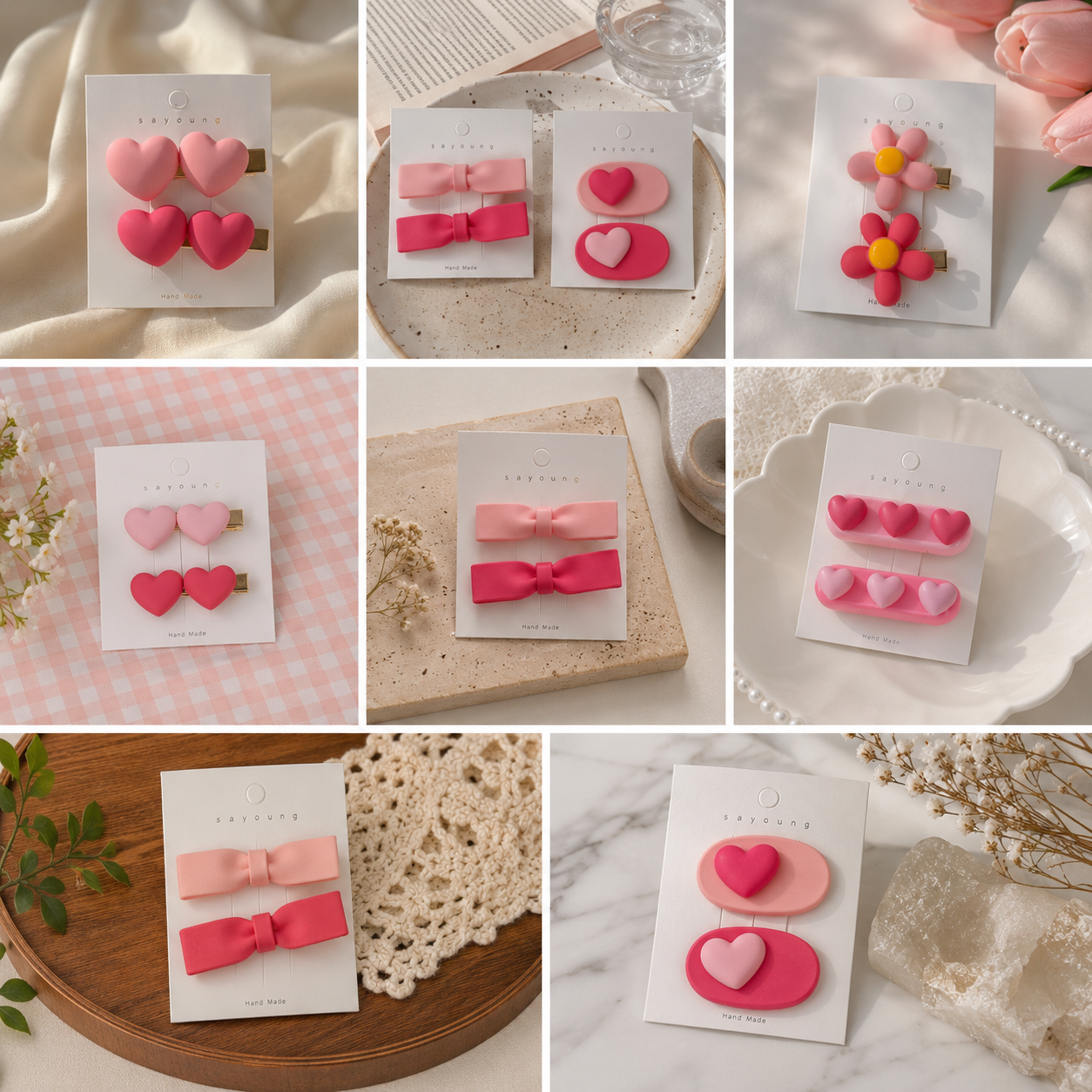 Cute Heart & Bow Hair Clip Set for Girls Assorted | Pastel Hair Accessories Combo Pack