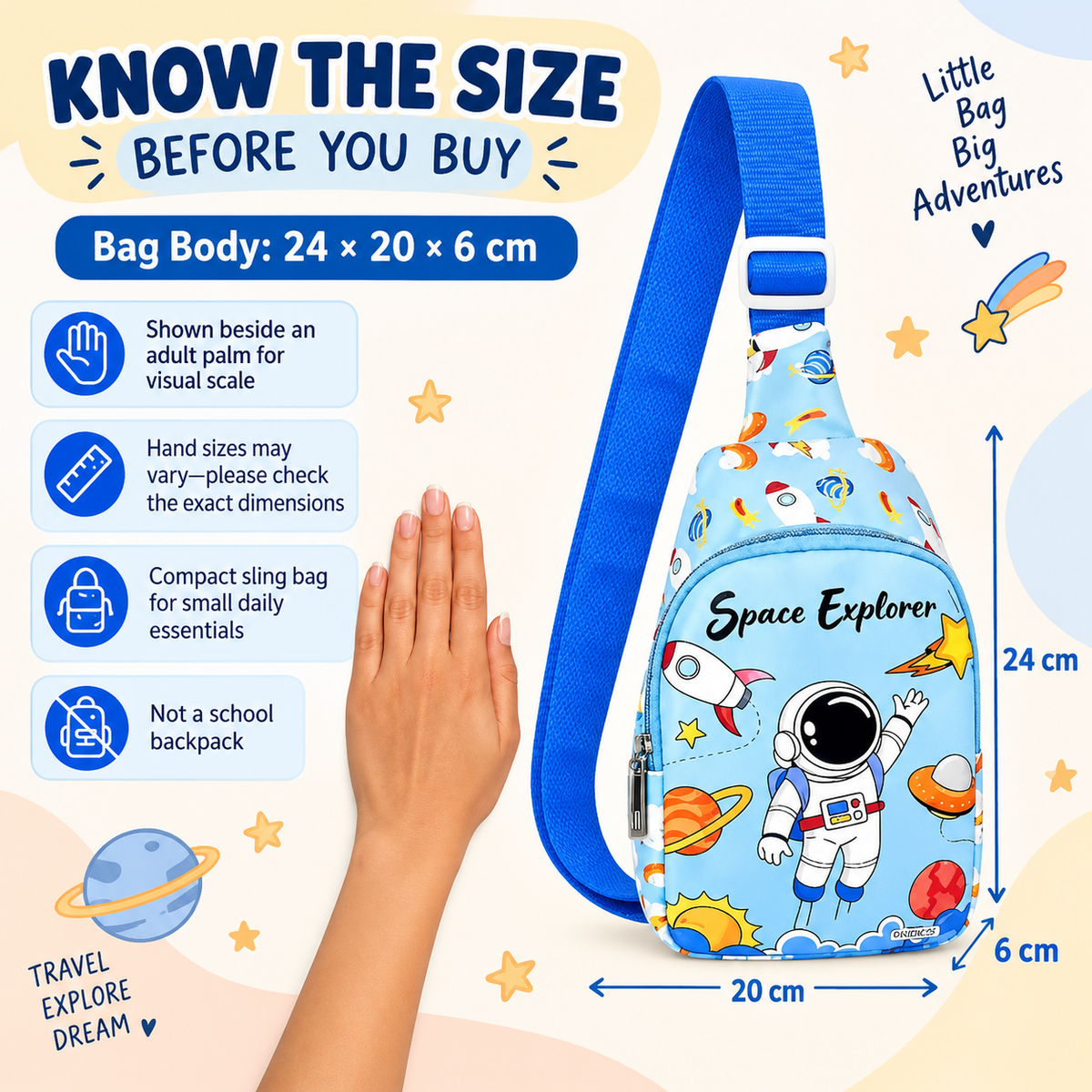 Space Travel Kids Sling Bag | Astronaut Theme Crossbody Shoulder Bag for Boys & Girls