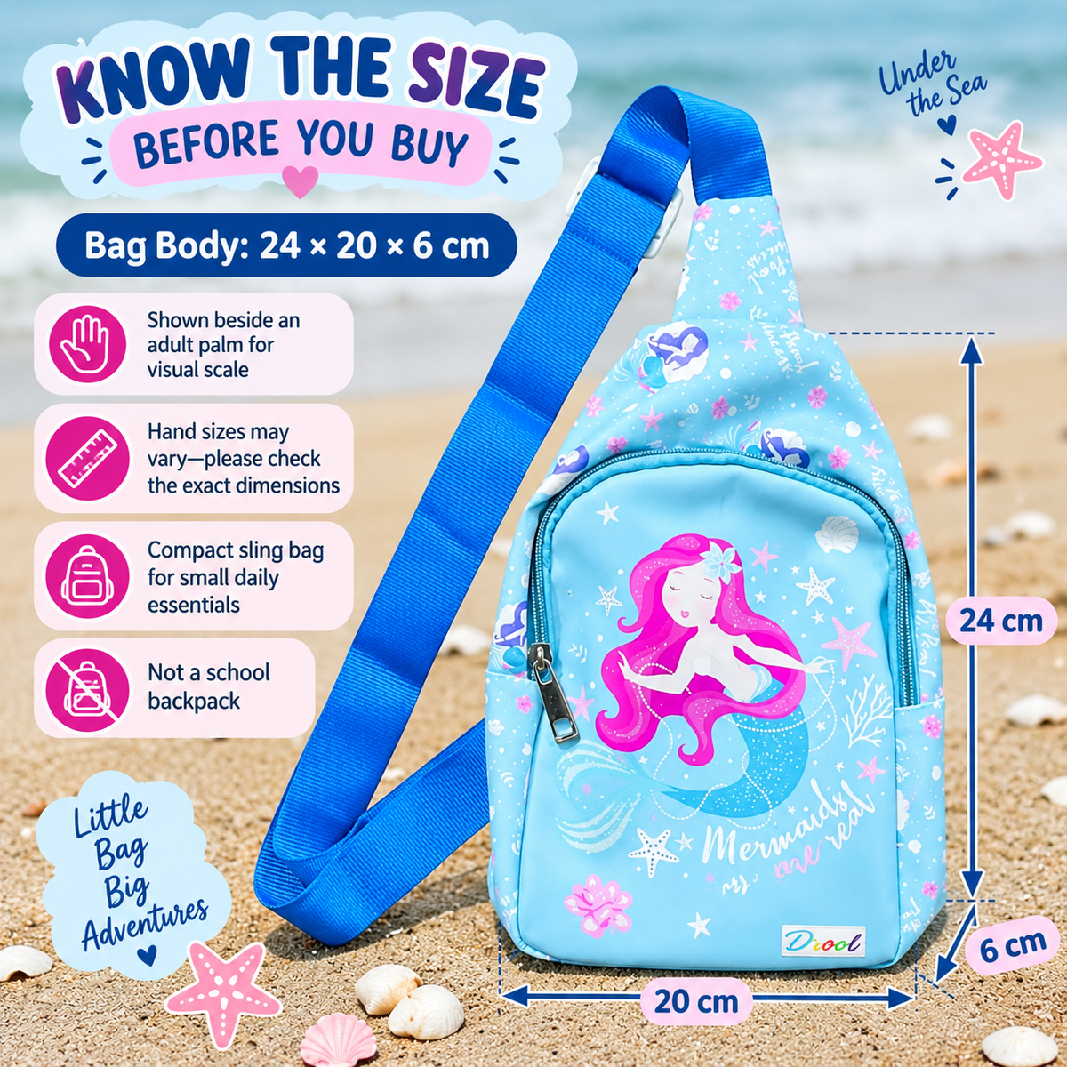 Mermaid Kids Crossbody Bag | Ocean Theme Sling Bag for Girls