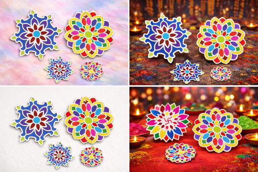 Colorful MDF Rangoli Décor – Single Piece Festival Design (4 Inch / 6 Inch) Set of 3