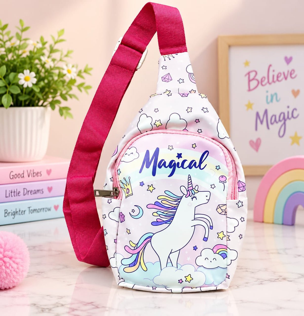 Unicorn Kids Crossbody Bag | Cute Girls Sling Bag | 24×20×6 cm