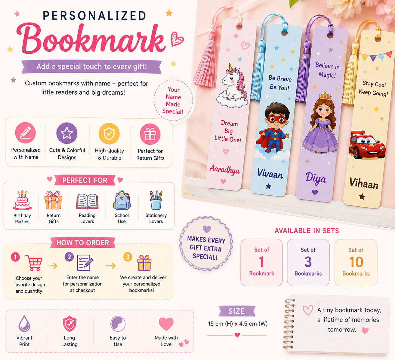 Personalized Bookmarks for Kids | Custom Name Bookmarks for Birthday Return Gifts