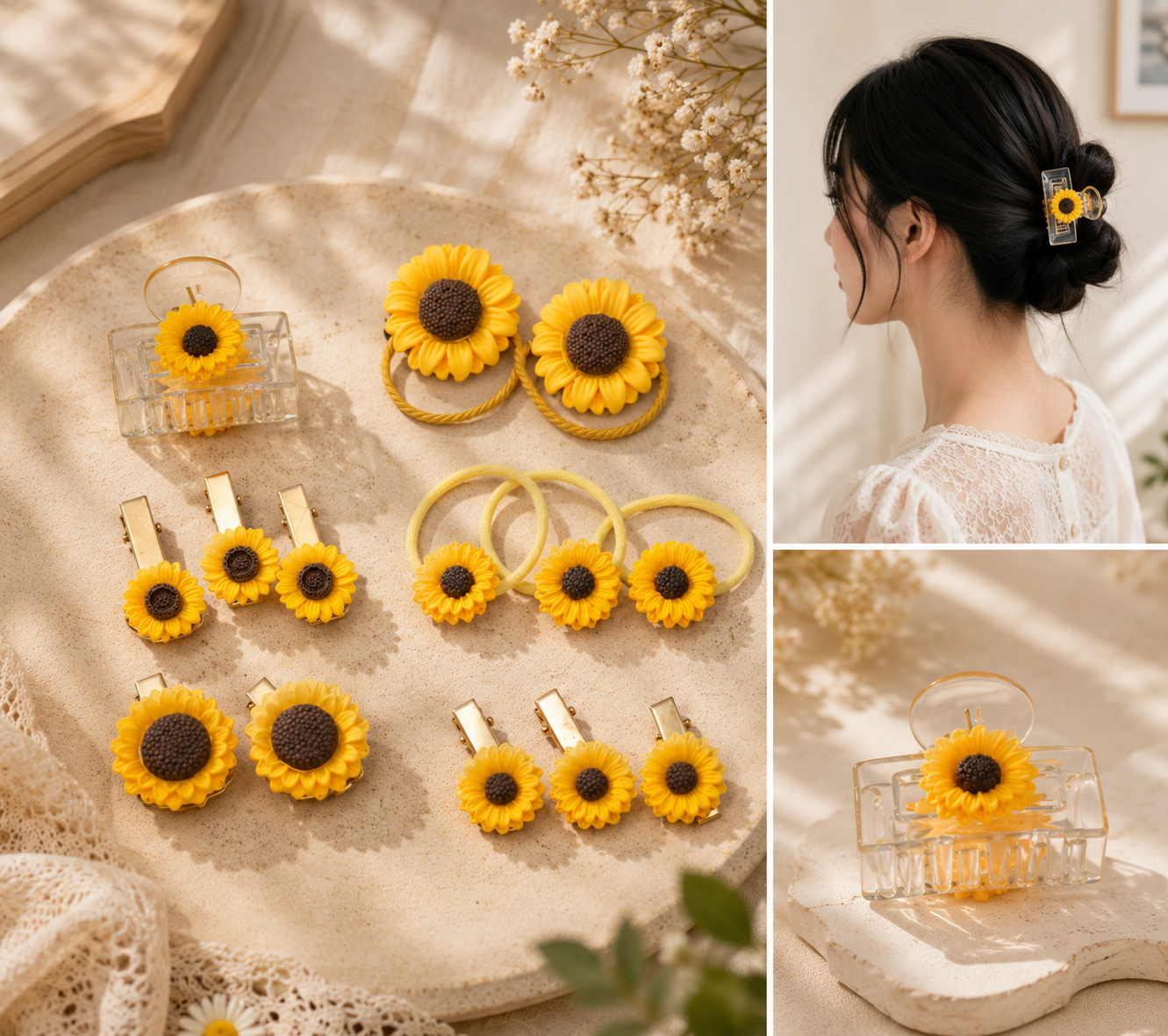 Sunflower Hair Accessories Set for Girls | Hair Clips, Hair Bands & Claw Clip Combo