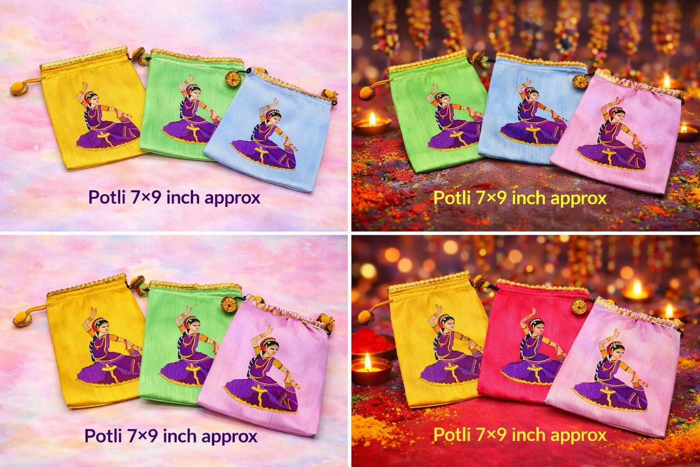 Salangai Pooja Return Gift Potli Bags – Set of 5 (7x9 Inch)