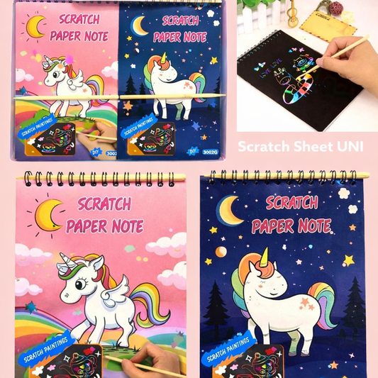 Birthday Return Gifts -Unicorn Scratch Notebook for Kids – Rainbow Magic Scratch Art Drawing Book with Wooden Stylus
