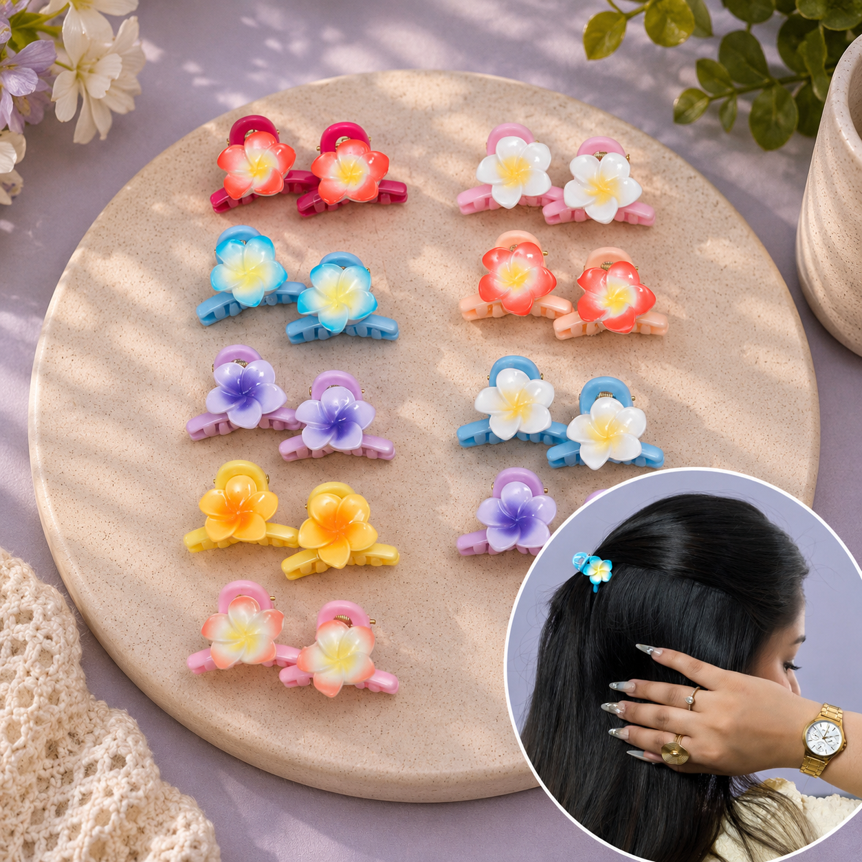 Floral Mini Claw Clip Pair for Girls | Cute Flower Hair Clips in Pastel Colors