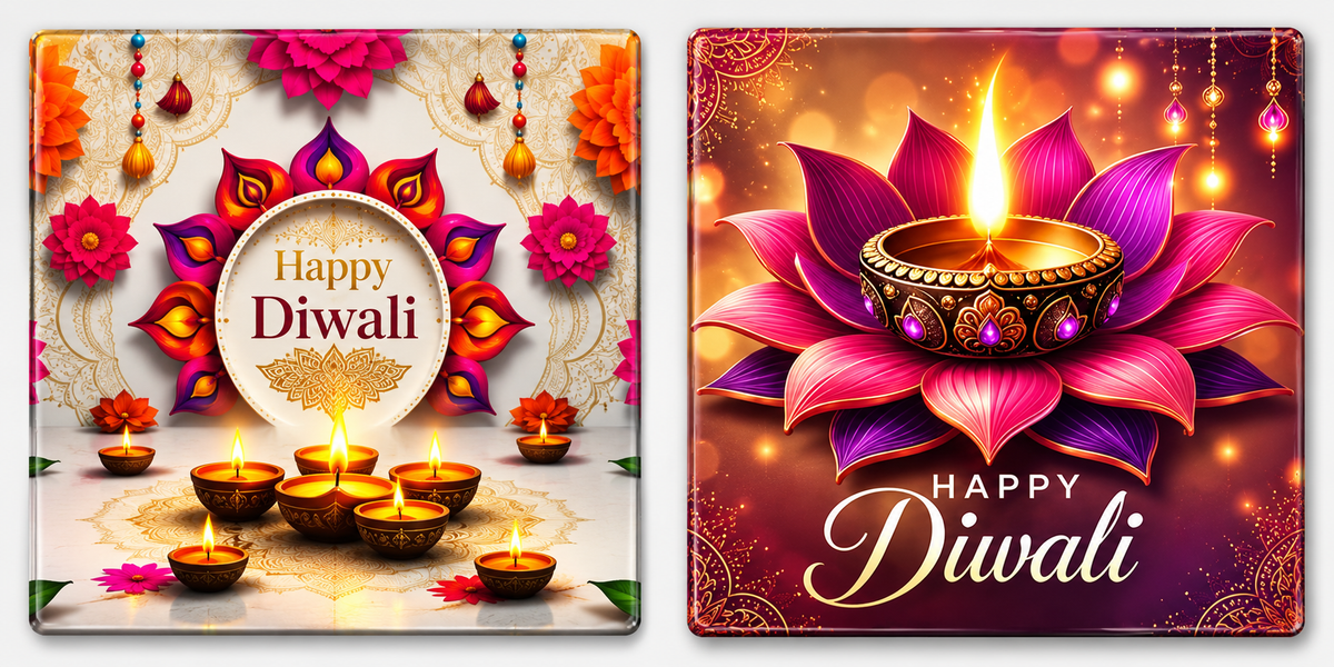 Happy Diwali Flexible Fridge Magnets – Set of 10 | 3 × 3 Inch | Mixed Designs