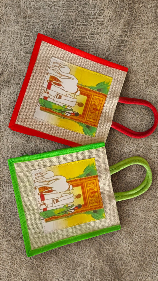 Jute Housewarming Return Gift Bags (Set of 10) – Muggu Print | 8x8x4 Inches | Eco-Friendly Gift Bags