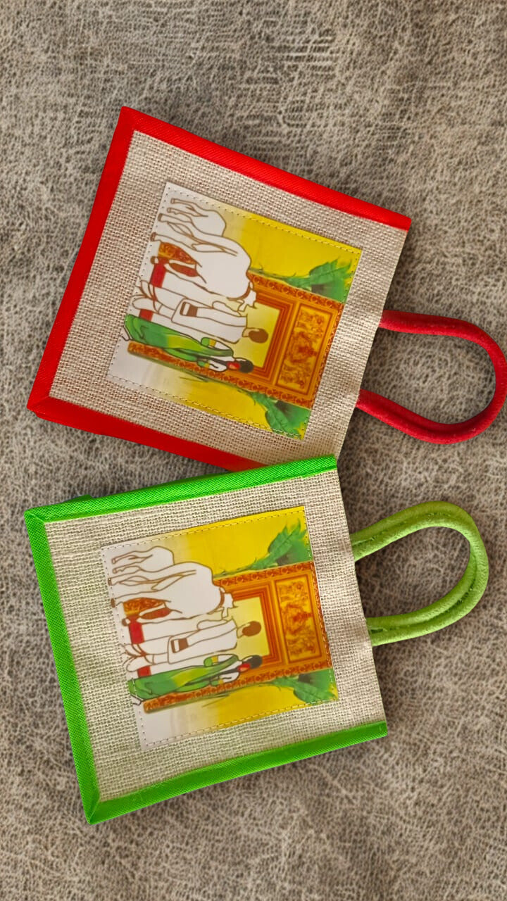 Jute Housewarming Return Gift Bags (Set of 10) – Muggu Print | 8x8x4 Inches | Eco-Friendly Gift Bags