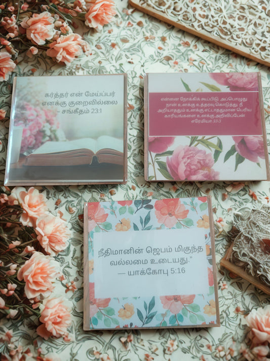 Tamil Bible Verse Fridge Magnets (3×3 Inch) | Christian Return Gifts