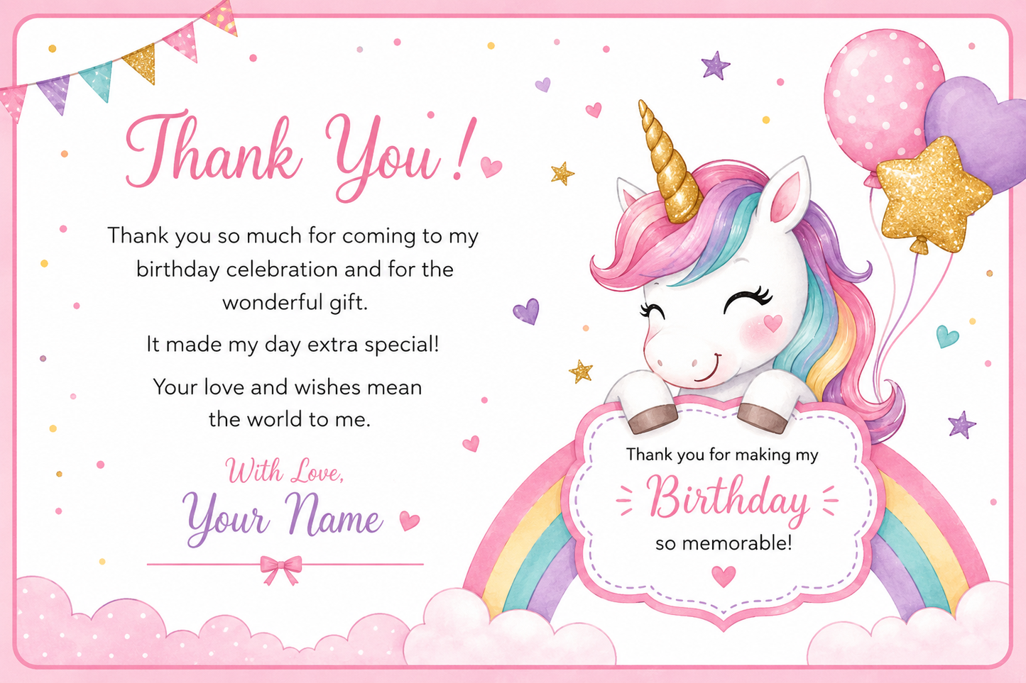 Personalized Birthday Thank You Card – Boys & Girls | Custom Return Gift Thank You Card