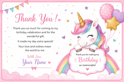 Personalized Birthday Thank You Card – Boys & Girls | Custom Return Gift Thank You Card