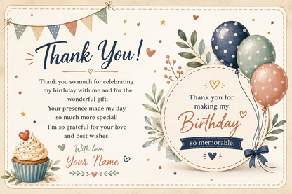 Personalized Birthday Thank You Card – Boys & Girls | Custom Return Gift Thank You Card