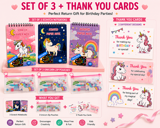 Birthday Return Gifts -Unicorn Scratch Notebook for Kids – Rainbow Magic Scratch Art Drawing Book with Wooden Stylus