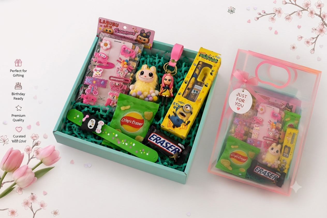 Girls Mini Birthday Hamper Gift Box | Squishy Toy, Stationery & Cute Accessories | Gift for Girls 5–8 Years | Jot & Bliss
