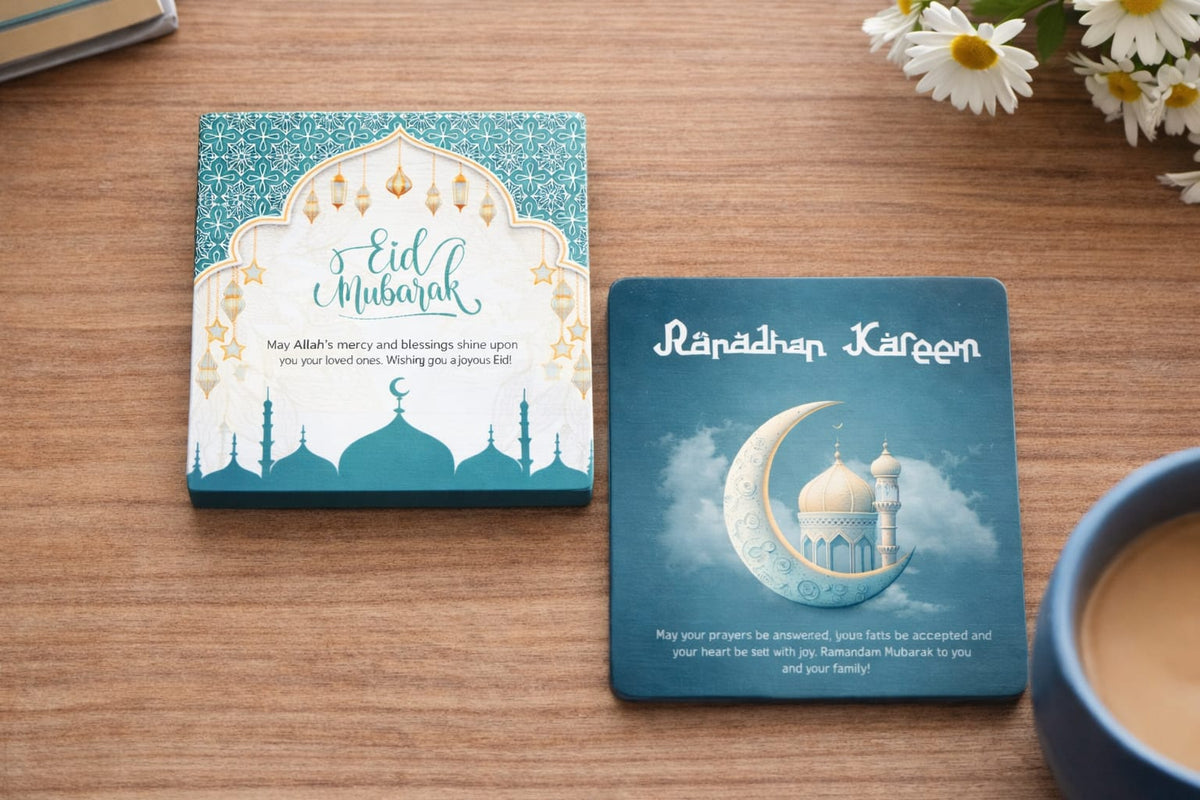 Ramadan & Eid Mubarak Fridge Magnets – 3 × 3 Inch Flexible Magnetic Stickers- [Set of 2 Designs]